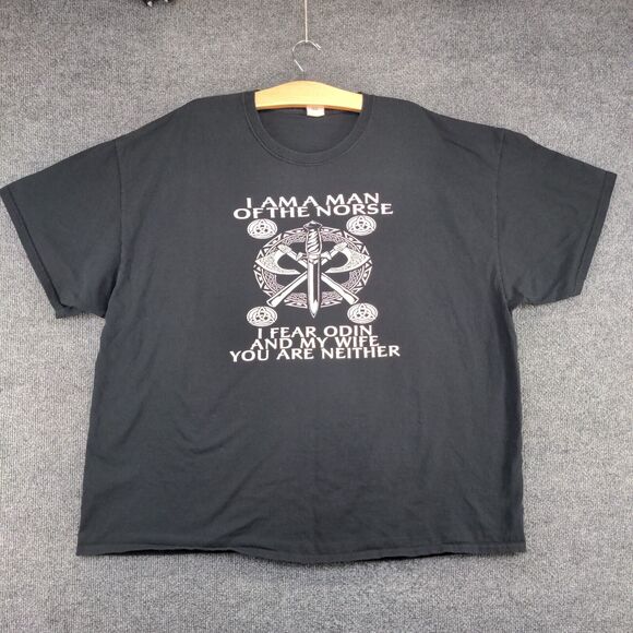Gildan Heavy Cotton Men's I Am A Man Of The Norse Graphic T-Shirt Black 3XL - Picture 2 of 14